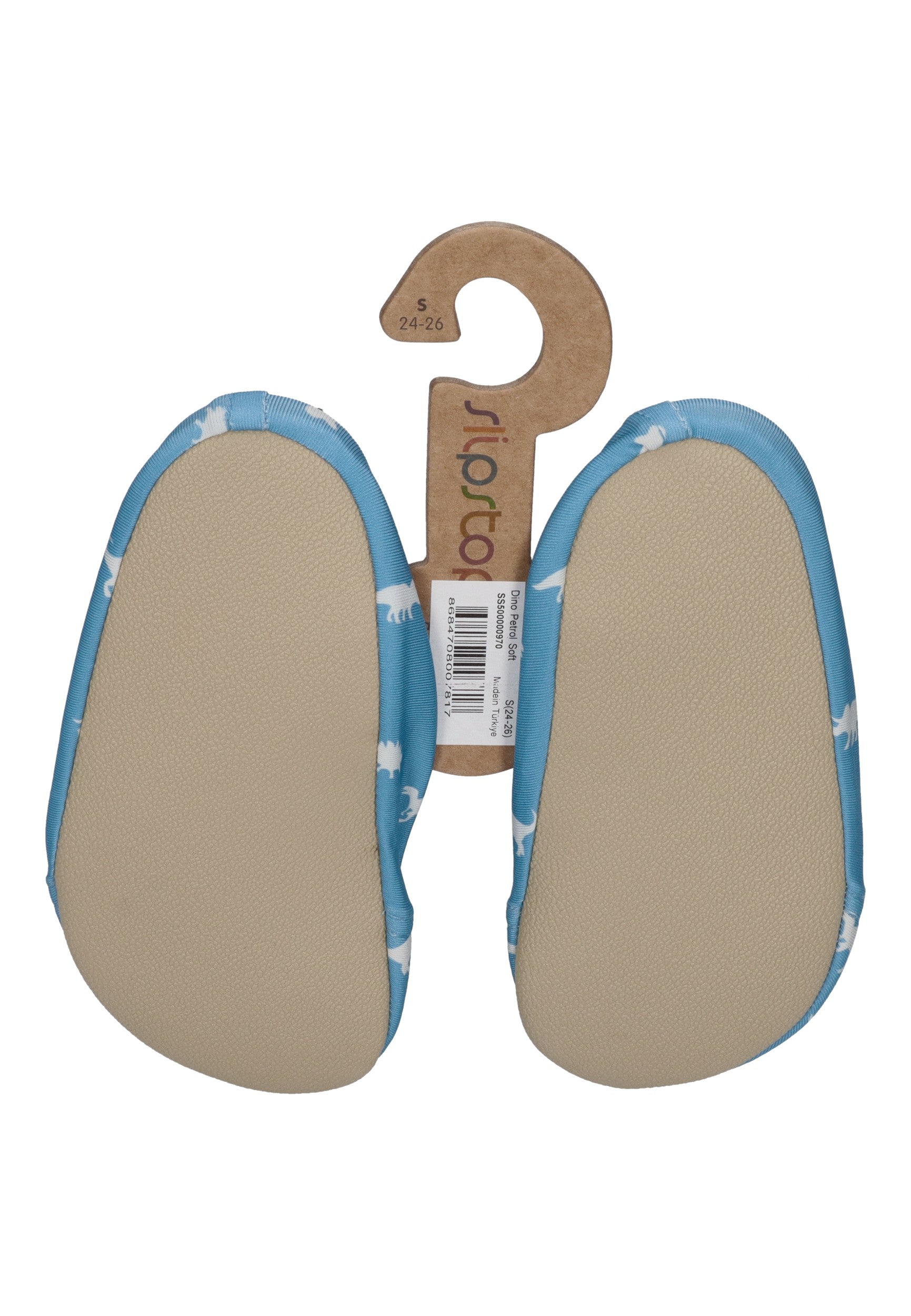 SLIPSTOP Kinder Hausschuhe Badeschuhe DINO PETROL Dinosaurier blau