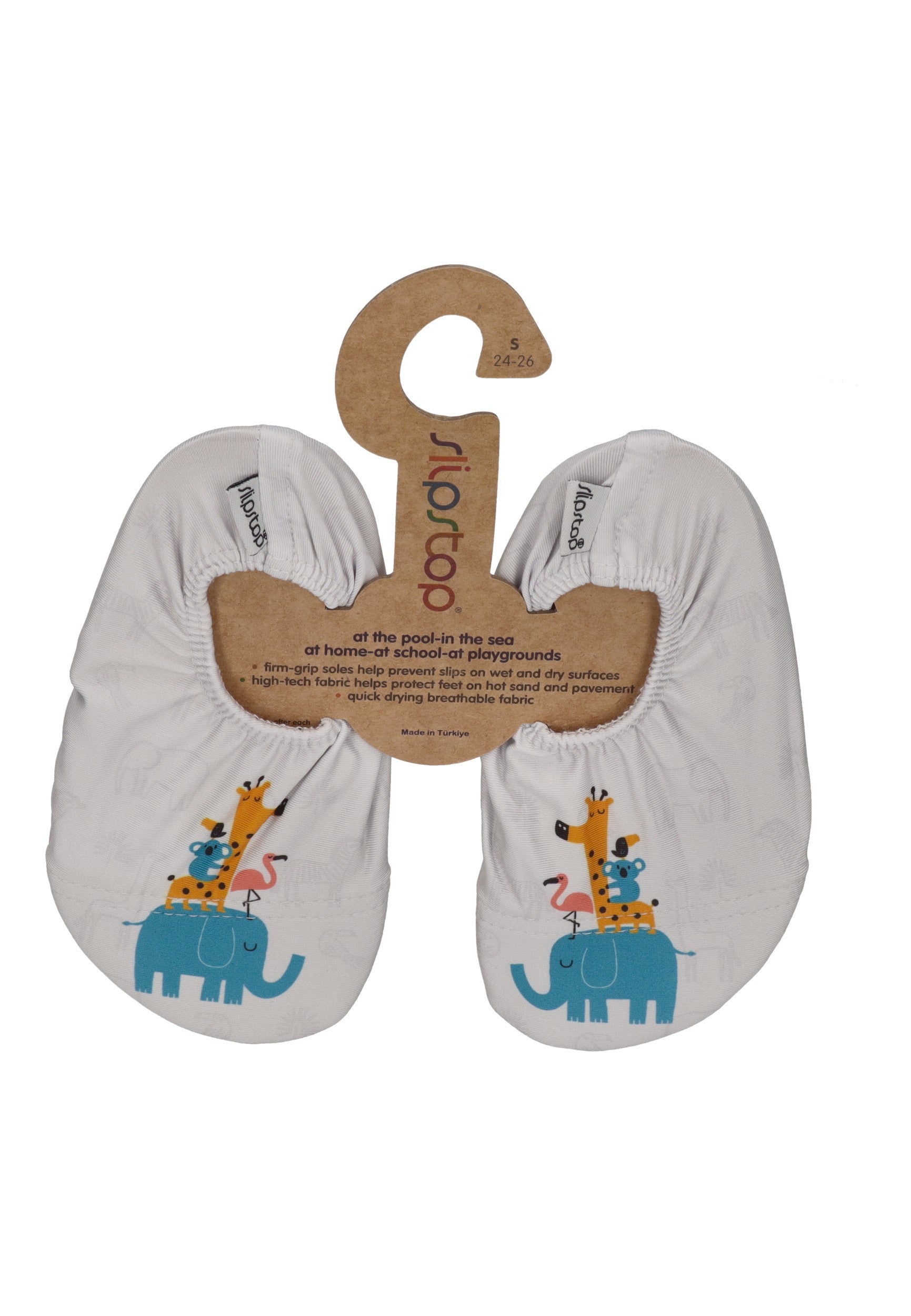 SLIPSTOP Kinder Hausschuhe Badeschuhe HOPPITY Tiere weiß