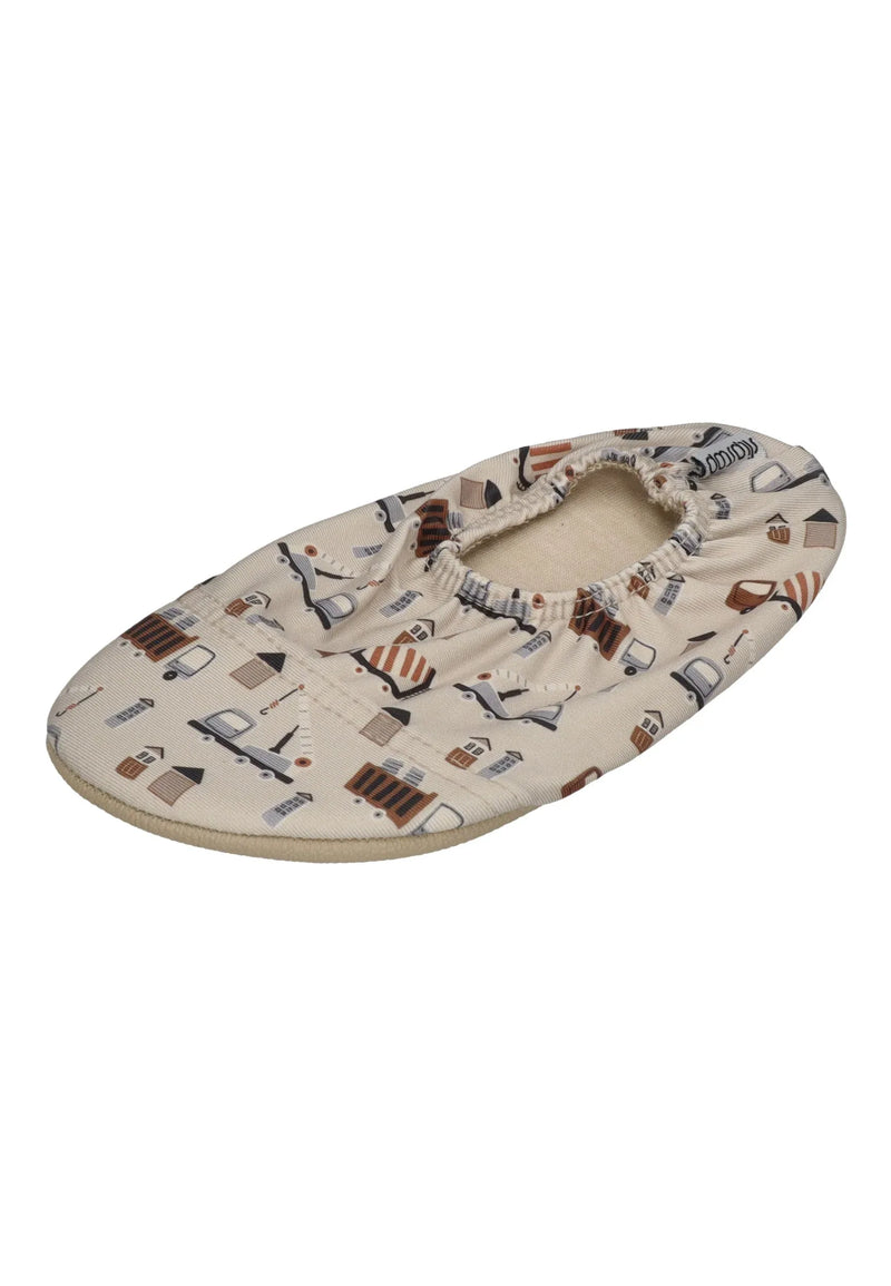 SLIPSTOP Kinder Hausschuhe Badeschuhe Luke Baufahrzeuge beige
