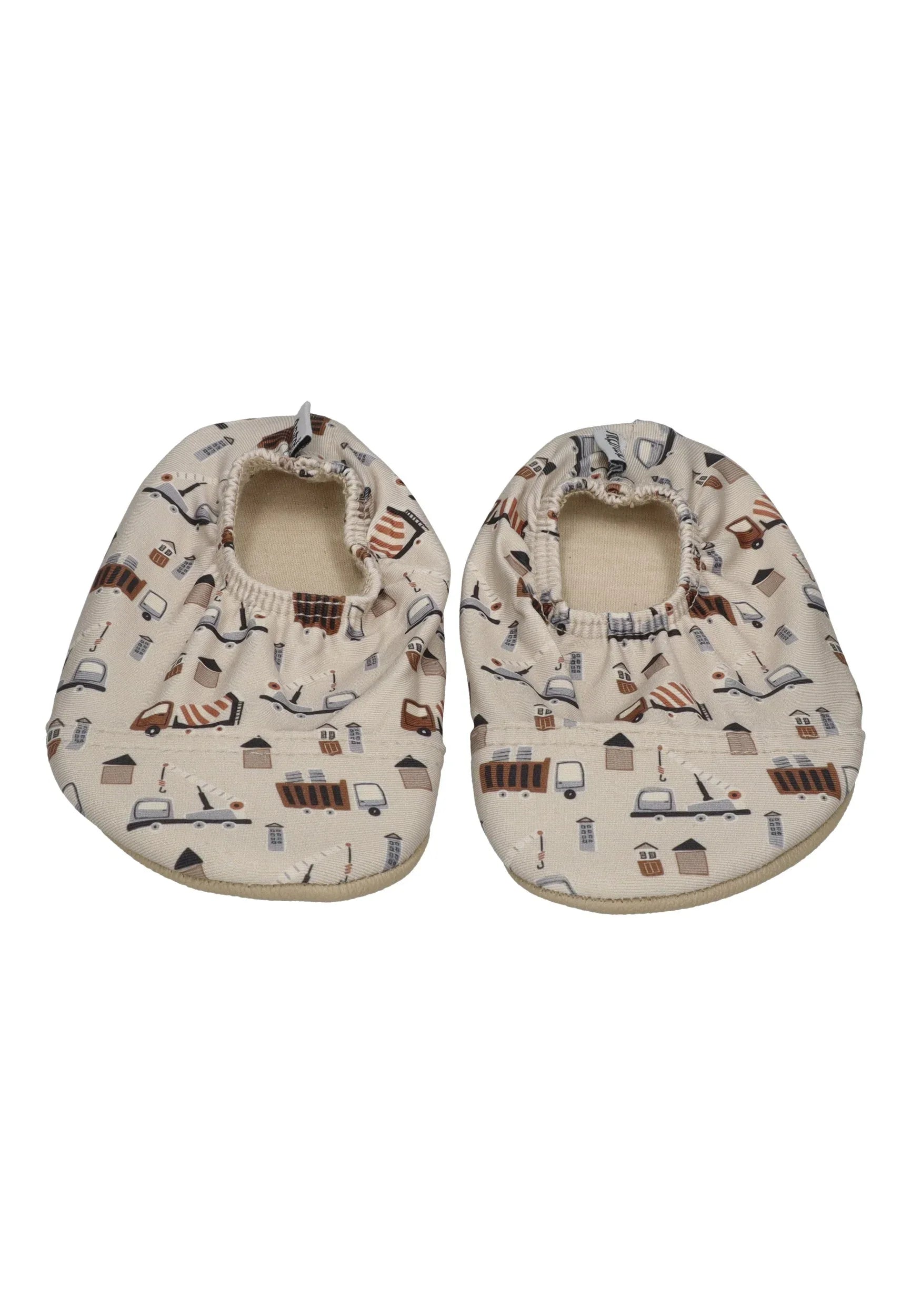 SLIPSTOP Kinder Hausschuhe Badeschuhe Luke Baufahrzeuge beige