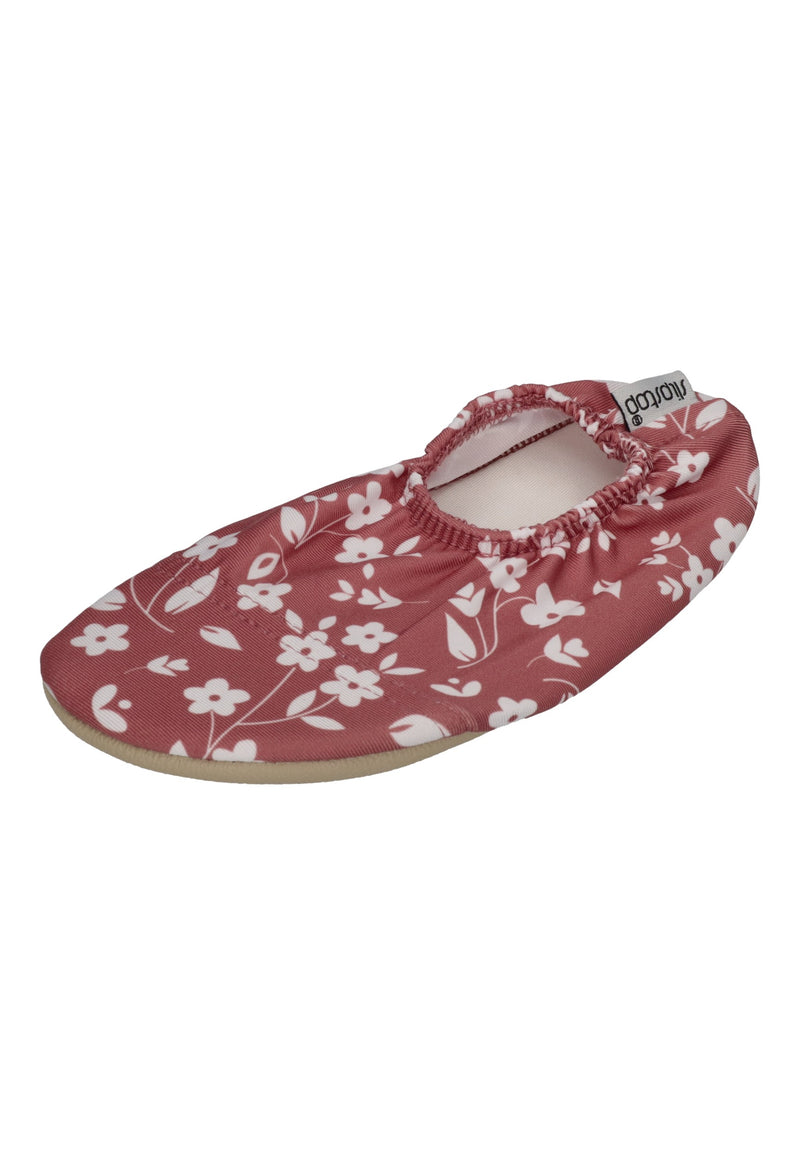 SLIPSTOP Kinder Hausschuhe Badeschuhe STONE FLOWER Blumen Rotbraun