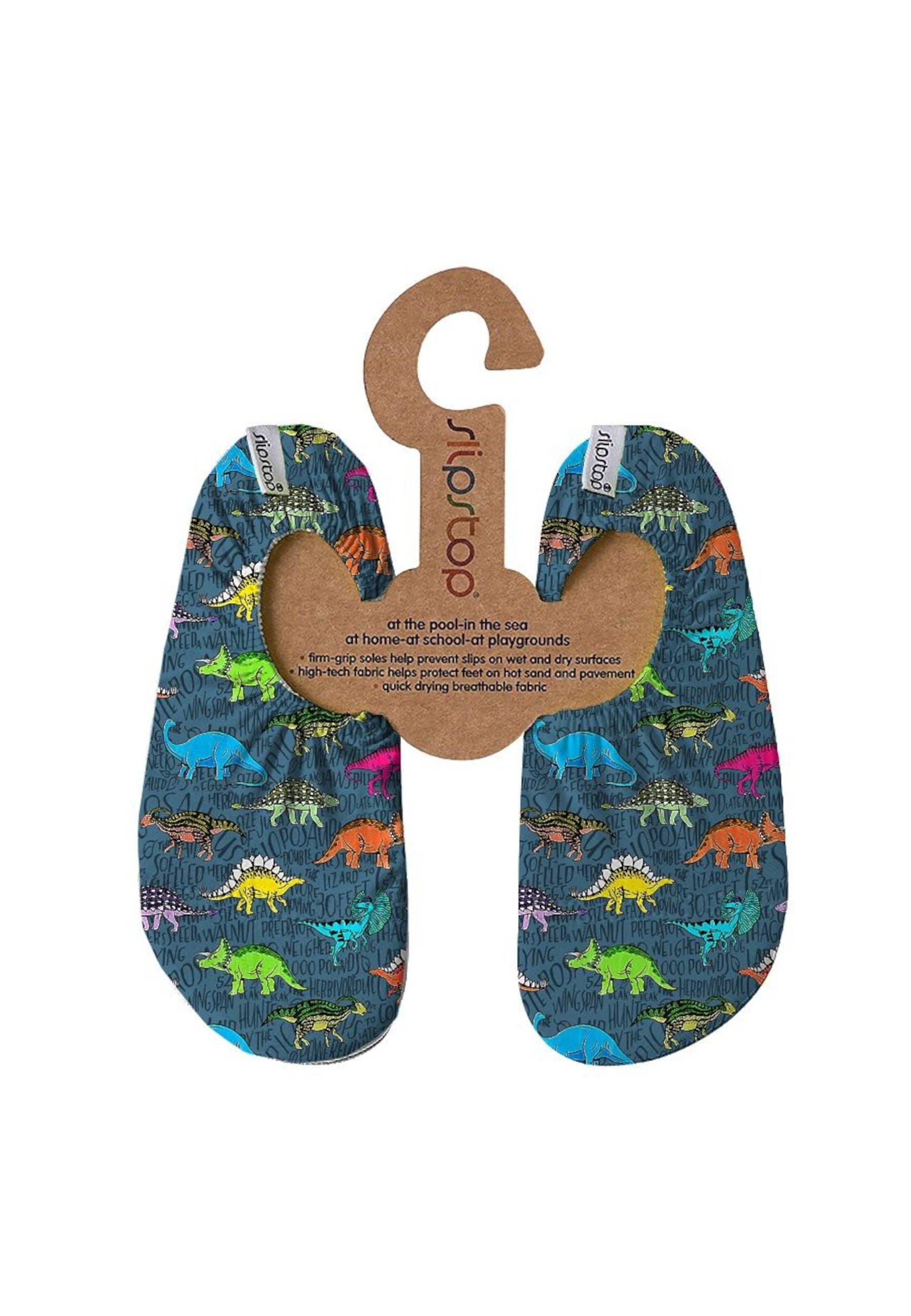 SLIPSTOP Kinder Hausschuhe Badeschuhe TEXAS Dino bunt