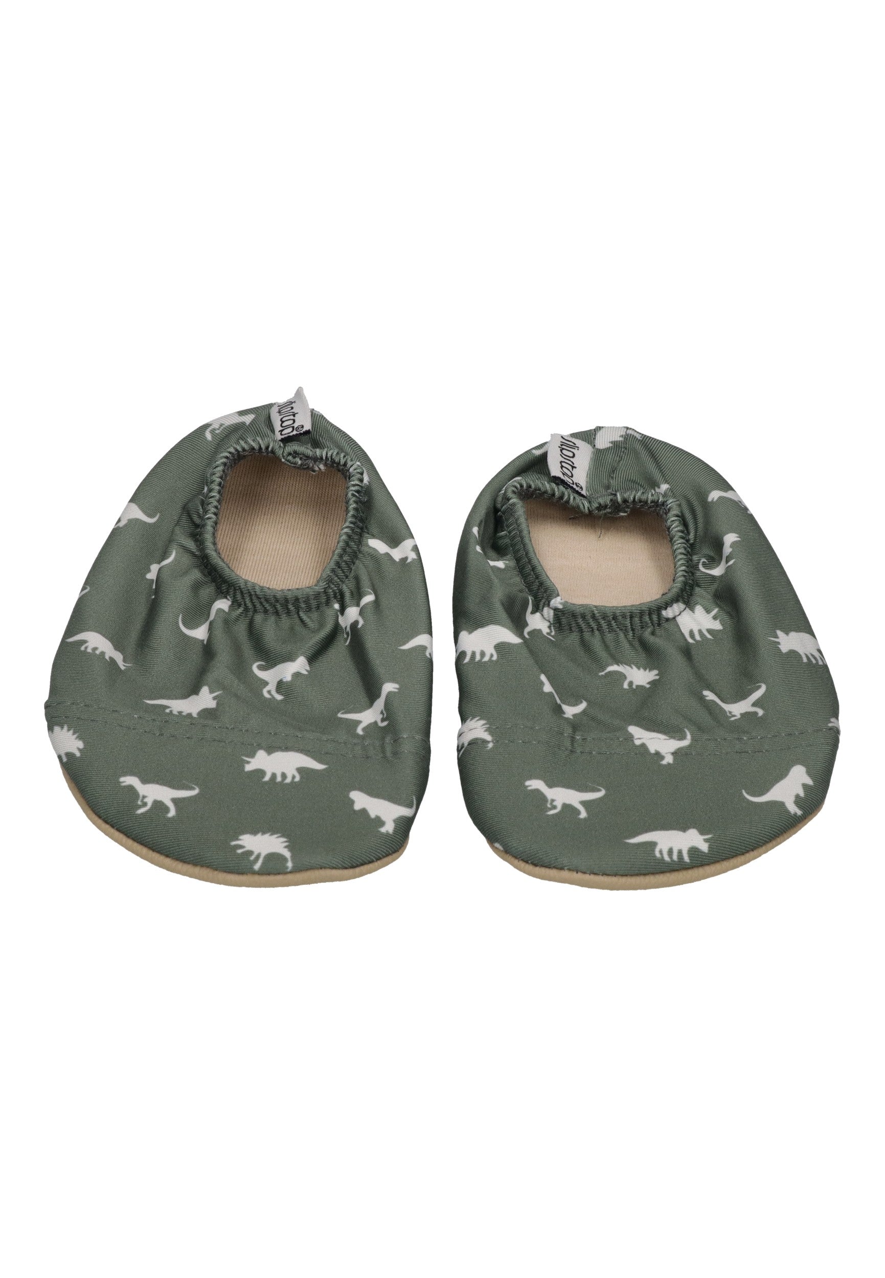 SLIPSTOP Kinder Hausschuhe Badeschuhe DINO GREEN Dinosaurier dunkelgrün