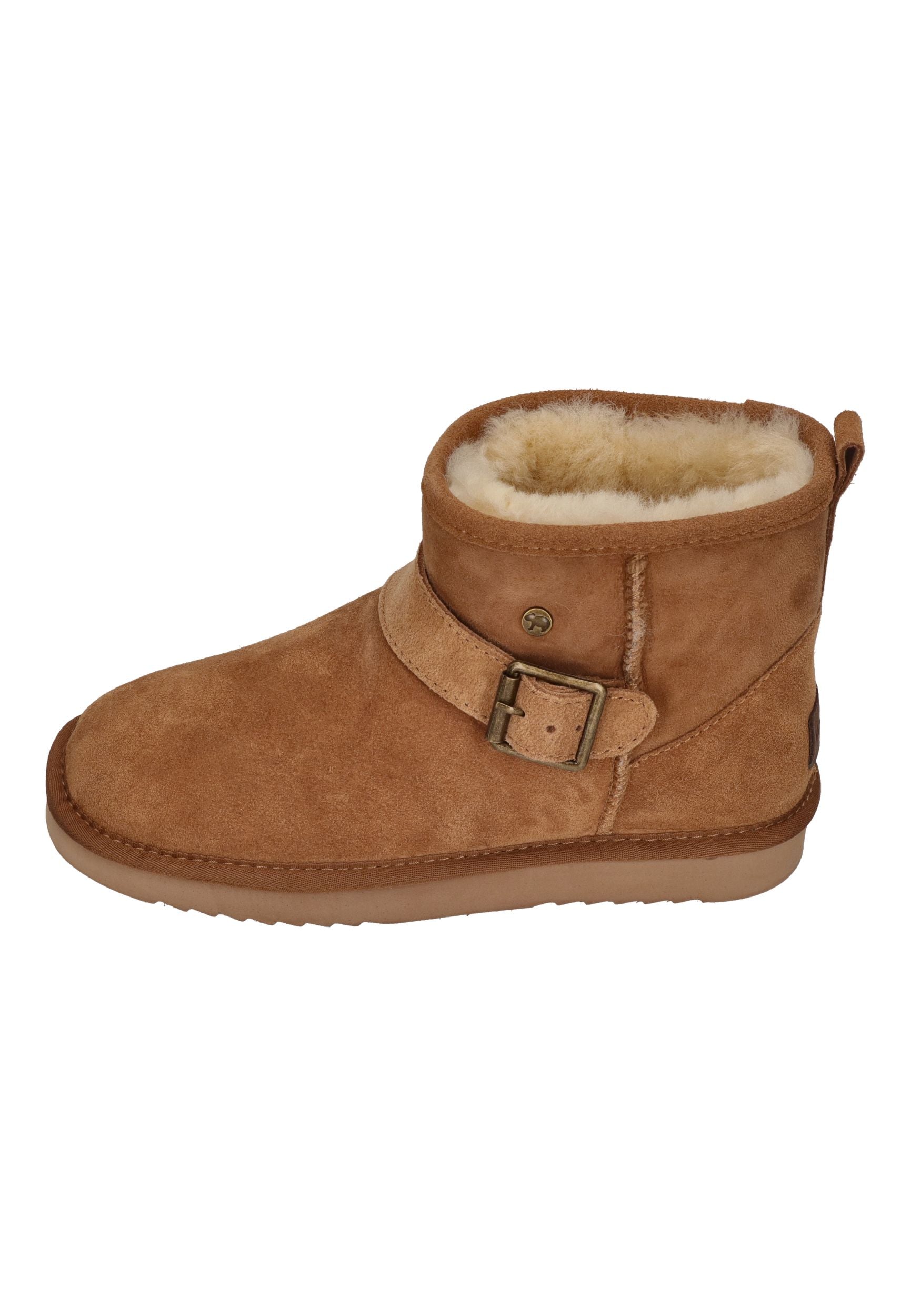 WARMBAT Damenschuhe Schaffell Booties WALLABY BUCKLE cognac