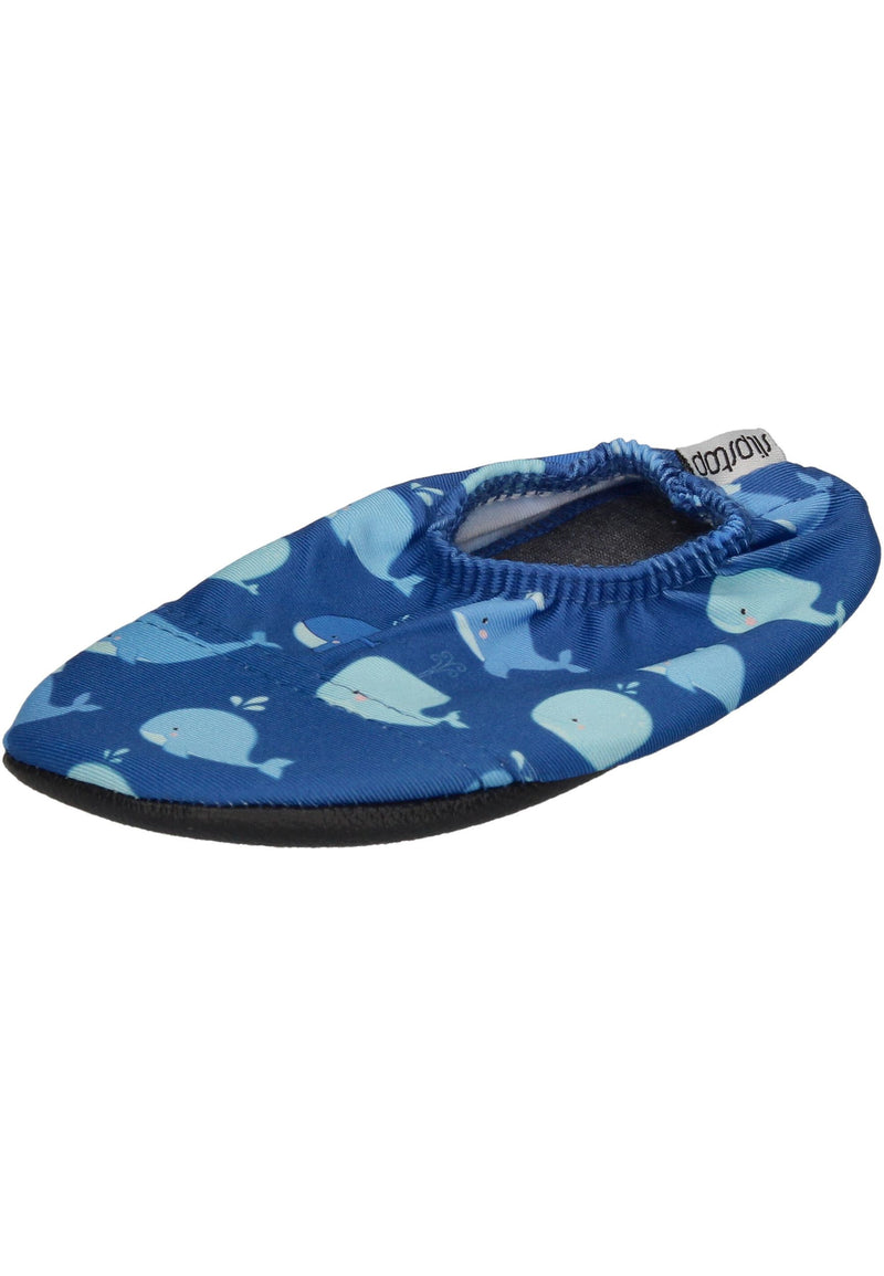 SLIPSTOP Kinder Hausschuhe Badeschuhe POD Wale mid blue