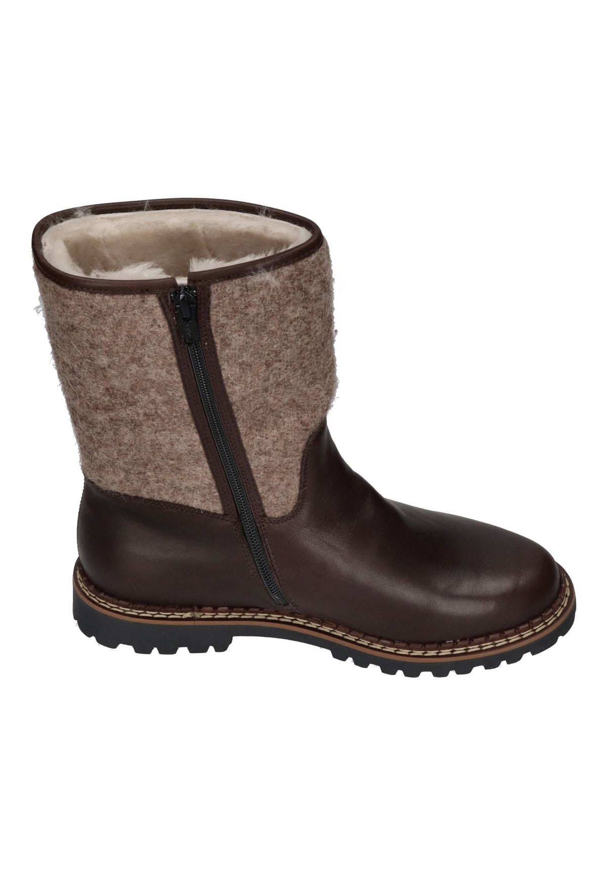 AMMANN Crans Boot in Tdm, dunkelbraunes Leder, Filzschaft mit Schweizerkreuz, Lammfellfutter, von der anderen Seite