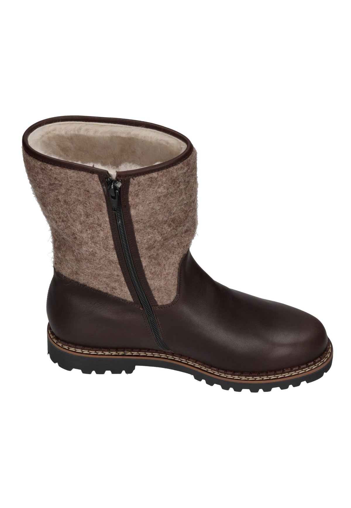 AMMANN Crans Herren-Boot in Tdm, dunkelbraunes Leder mit Filzschaft und Lammfellfutter, von der anderen Seite