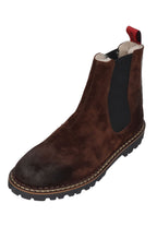 Ammann Iselle Tdm Damen-Chelsea-Boot aus dunkelbraunem Veloursleder mit Elastikeinsatz, schräg von vorn