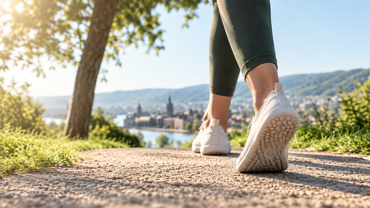 Person beim Gehen in Minimalschuhen als Symbolbild zur Studie von Curtis et al. 2021