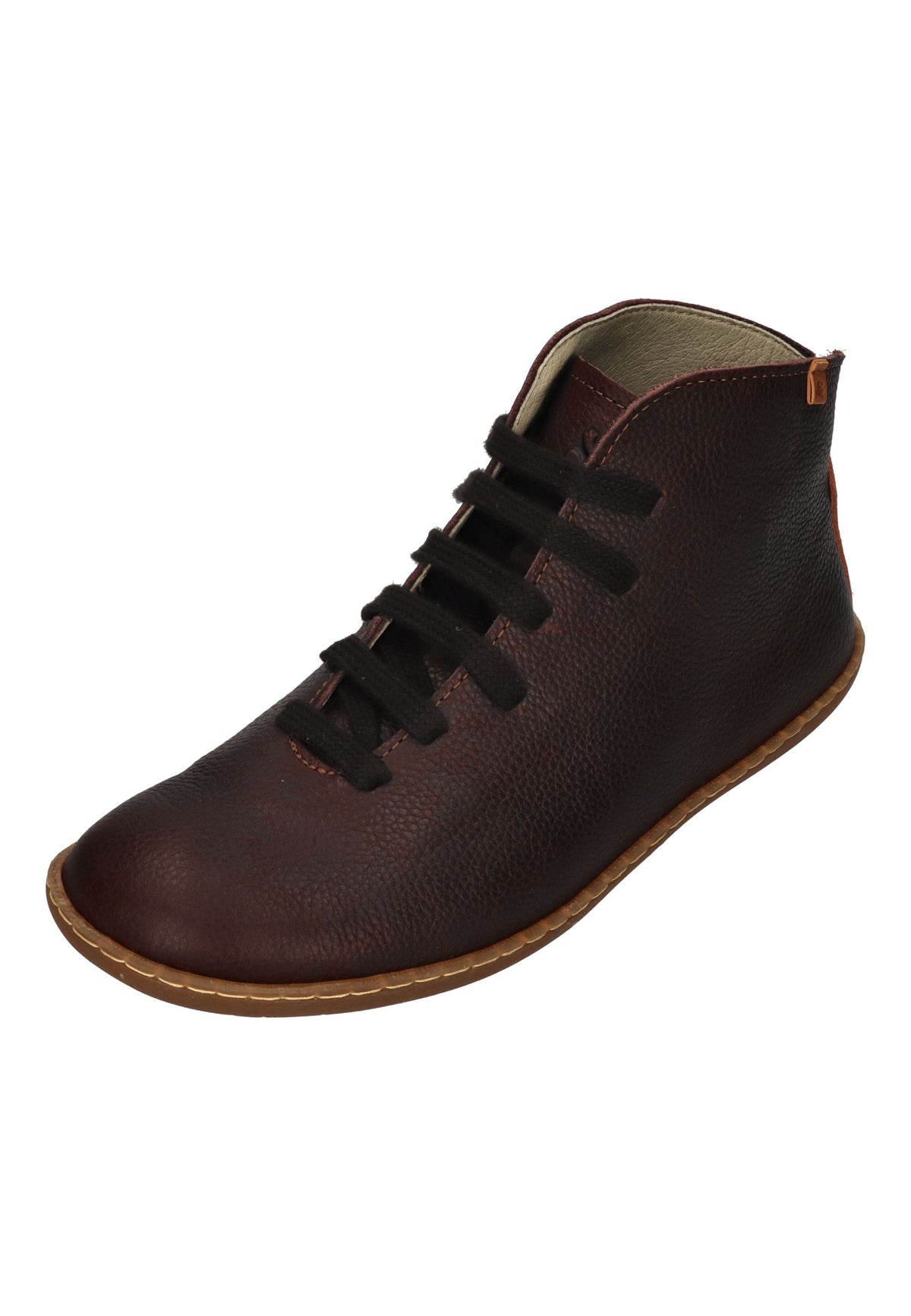EL NATURALISTA El Viajero Schnürschuh in Brown, dunkelbraunes Leder mit cognacfarbenem Fersenbesatz, schräg von vorn