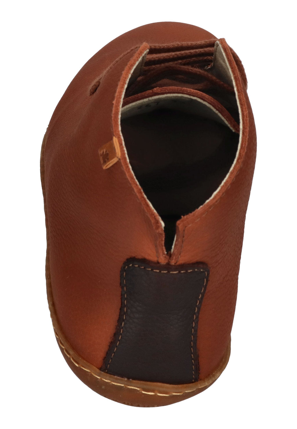 EL NATURALISTA El Viajero Schnürschuh in Cuero, cognacfarbenes Leder mit dunkelbraunem Fersenbesatz, schräg von hinten