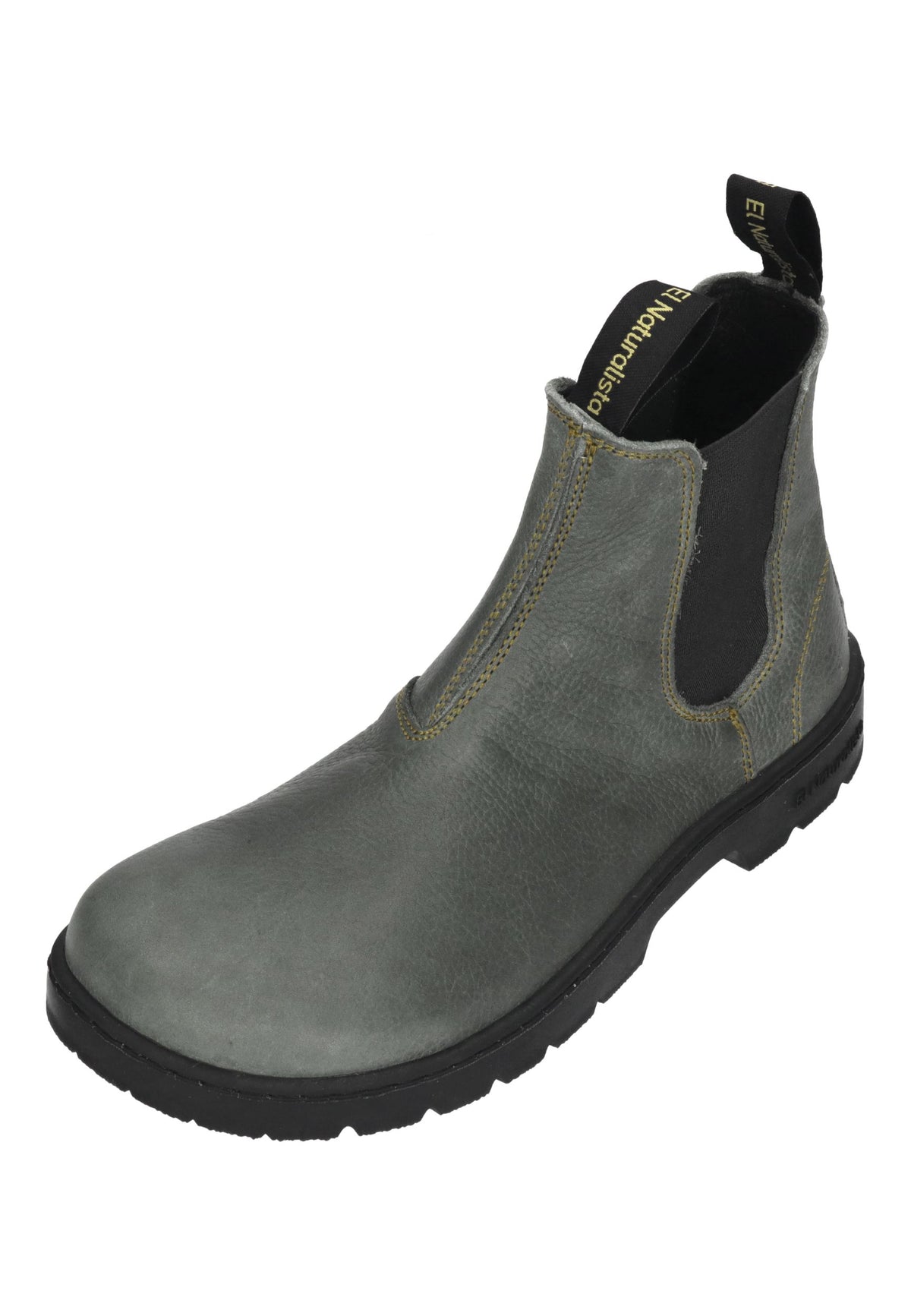 EL NATURALISTA Nomada Chelsea-Boot in Petrol, Leder mit schwarzem Stretcheinsatz und Profilsohle, schräg von vorn