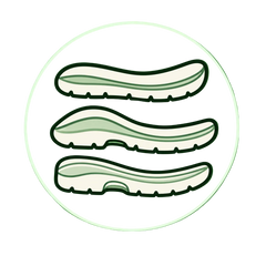 Icon mit verschiedenen Sohlenformen als Symbol für die modellabhängigen Sohlen- und Fußbettkonstruktionen von FitFlop.
