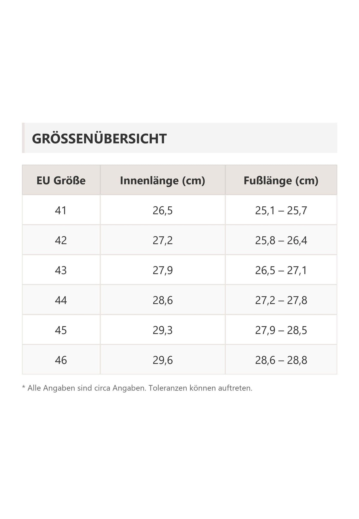 Größentabelle AMMANN CRANS 8099 HERREN