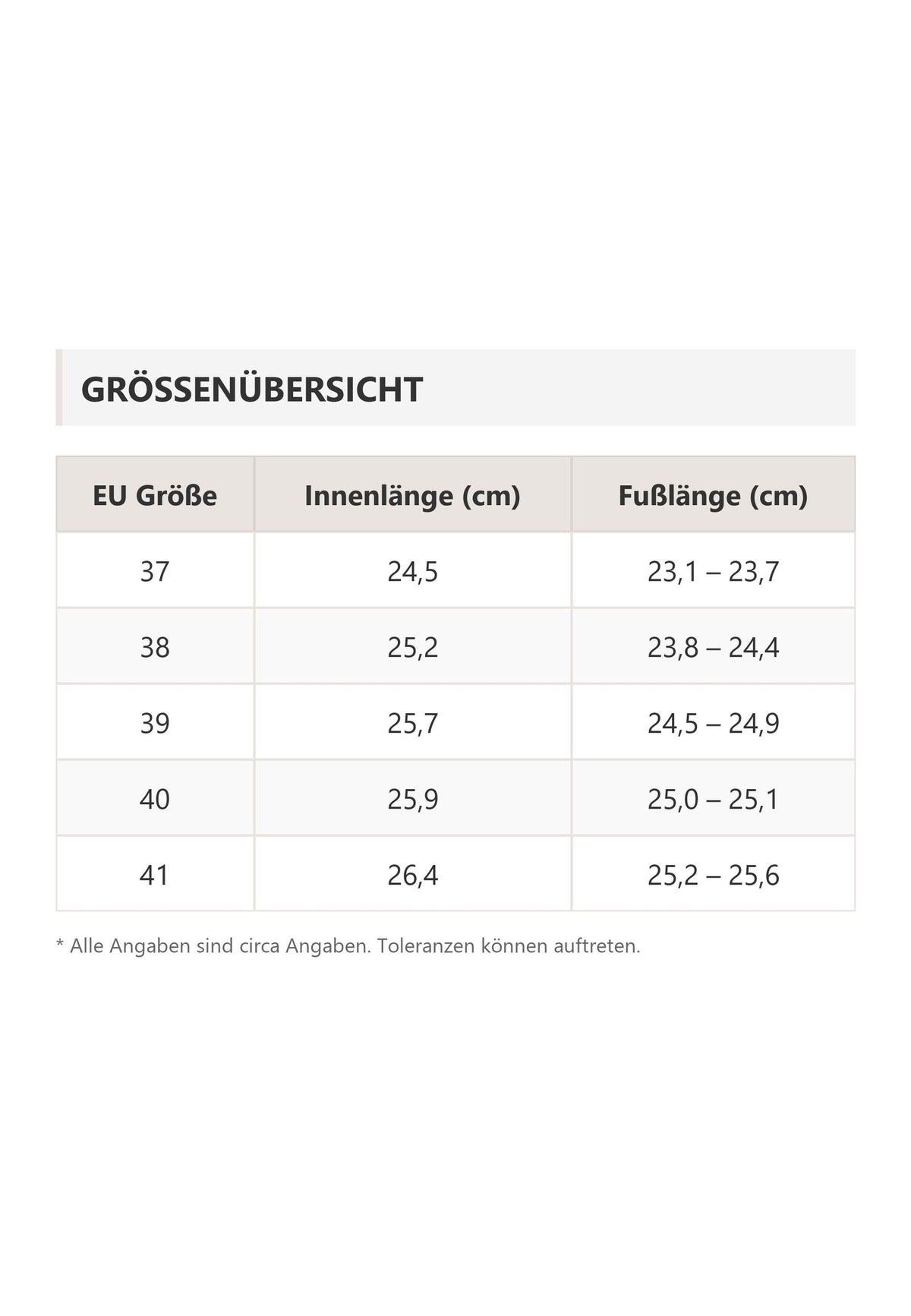 Größentabelle SUNNI SABBI NANTAI 064 DAMEN