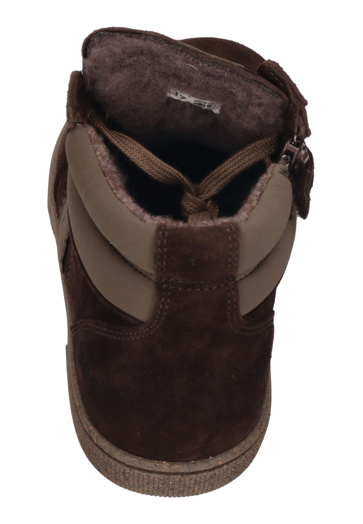 KOEL Drew TEX Barfuß-Kindersneaker in Brown mit gepolstertem Schaftrand und Reißverschluss, von hinten