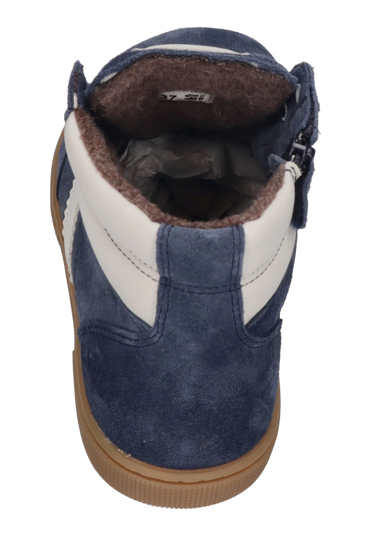 KOEL Drew TEX Kinder-Sneaker in Navy, Veloursleder mit hellem Streifen, Futter und Gummisohle, schräg von hinten