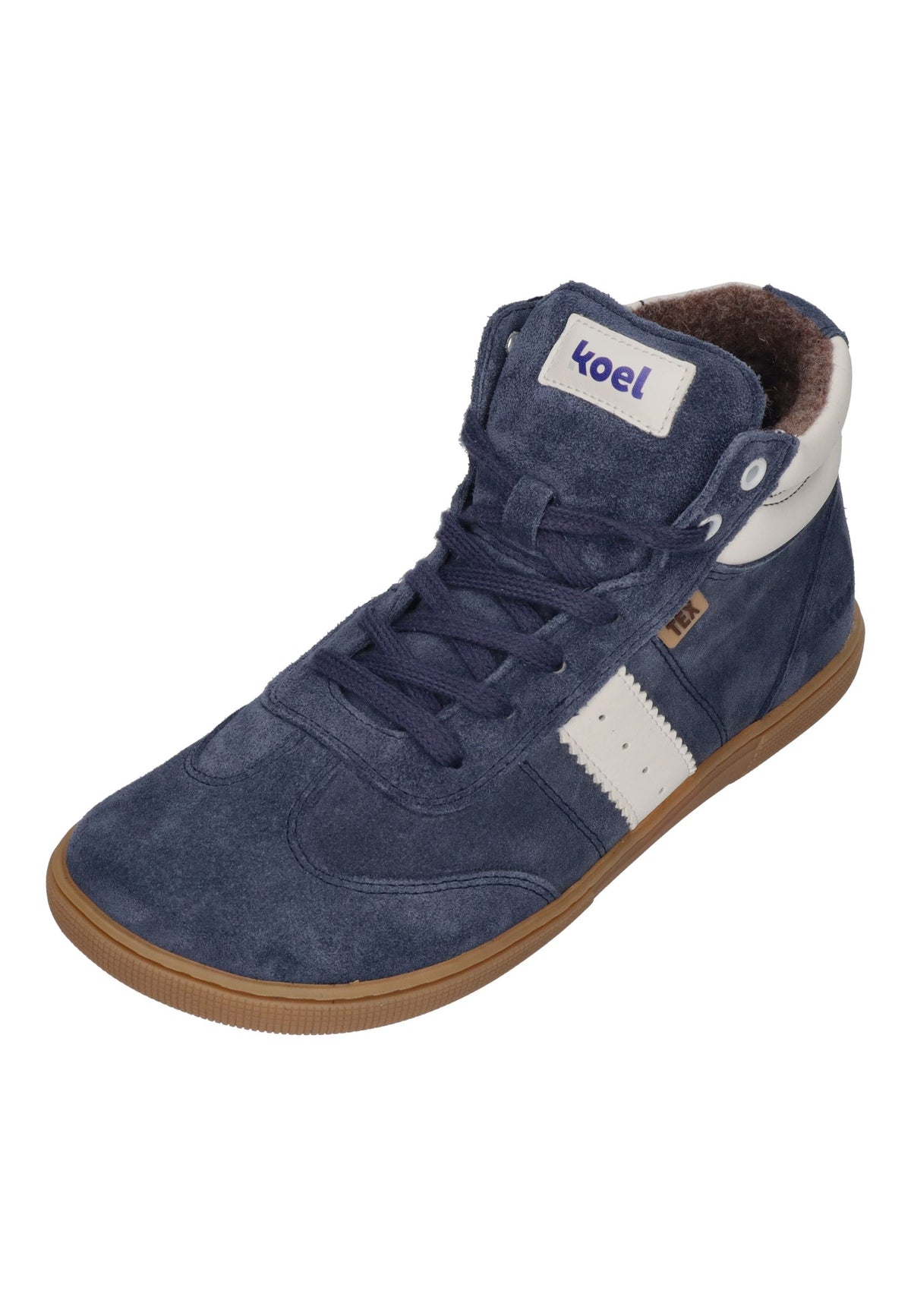 KOEL Drew TEX Kinder-Sneaker in Navy, Veloursleder mit hellem Streifen, Futter und Gummisohle, schräg von vorn
