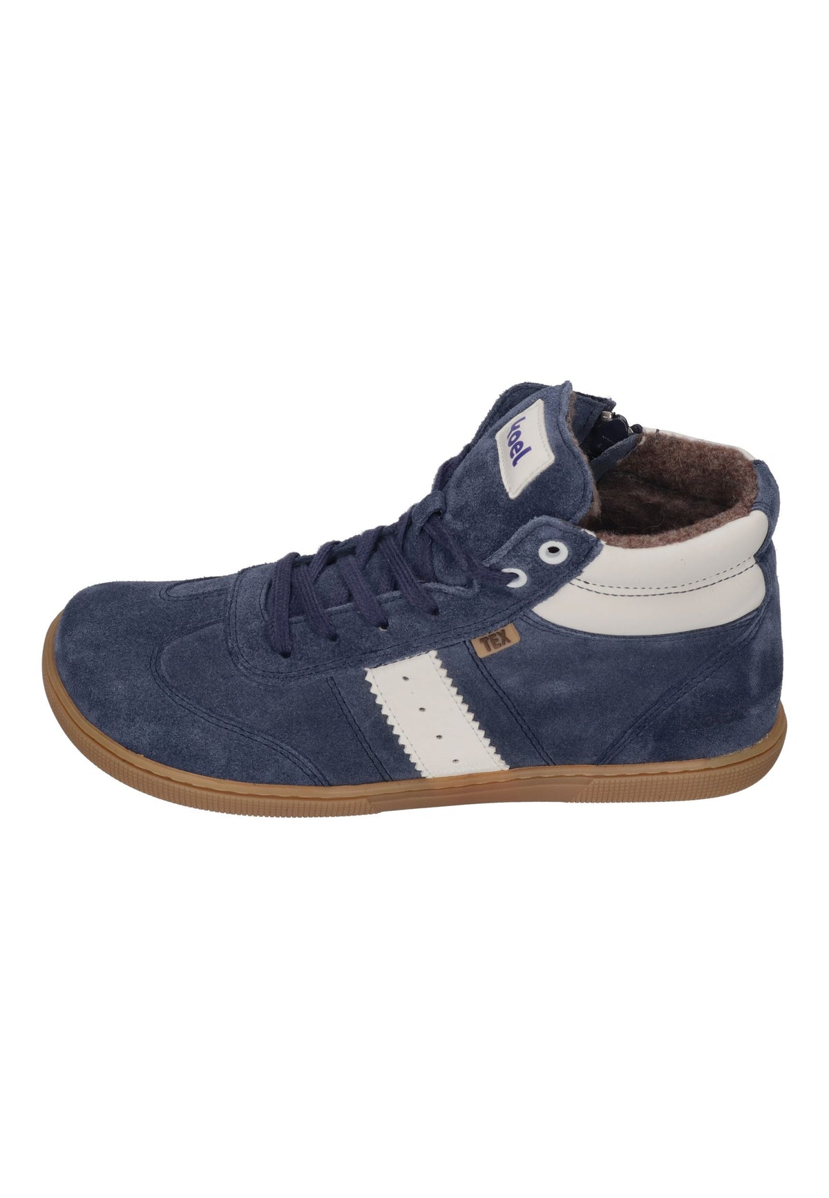 KOEL Drew TEX Kinder-Sneaker in Navy, Veloursleder mit hellem Streifen, Futter und Gummisohle, von der Seite