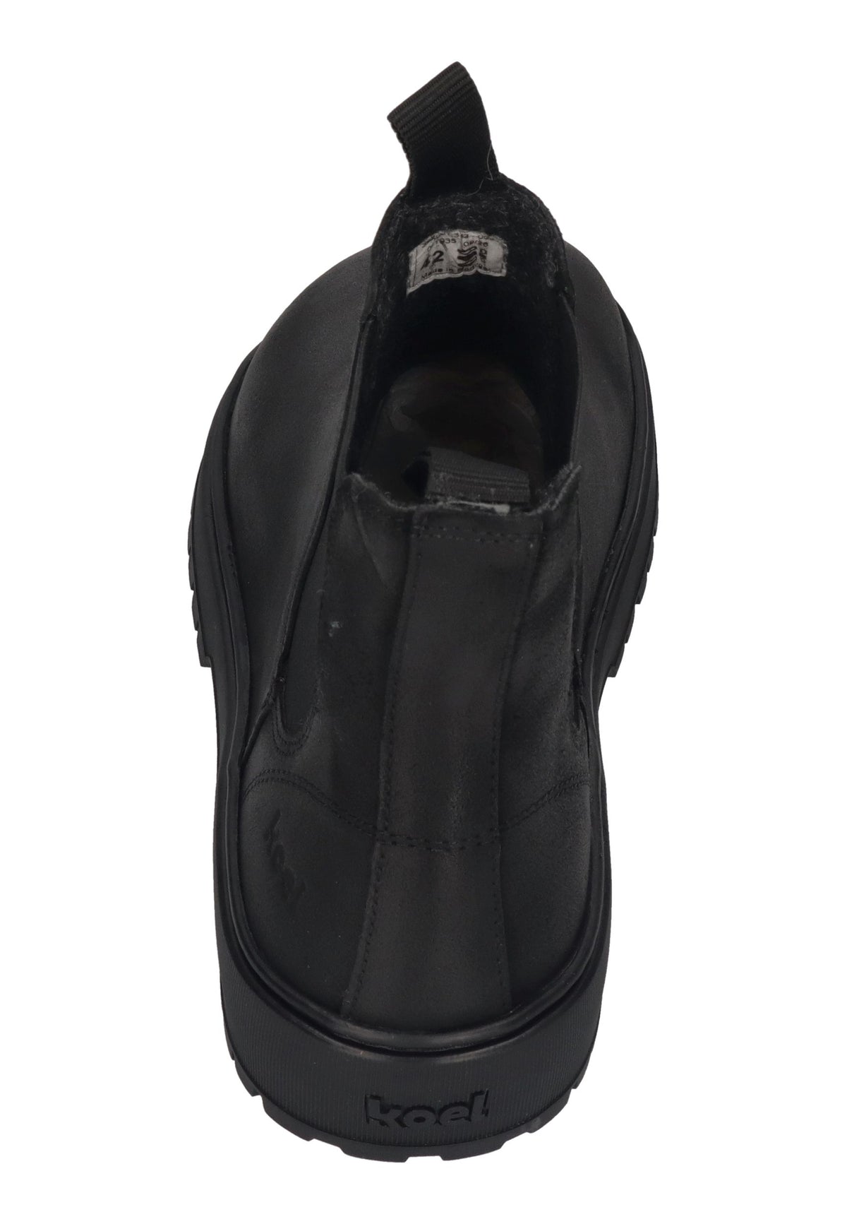 KOEL Gavi Felt Chelsea-Boot in Black, schwarzes Leder mit Stretcheinsatz und Futter, schräg von hinten