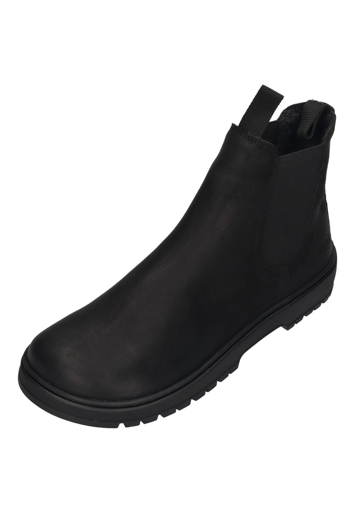 KOEL Gavi Felt Chelsea-Boot in Black, schwarzes Leder mit Stretcheinsatz und Futter, schräg von vorn
