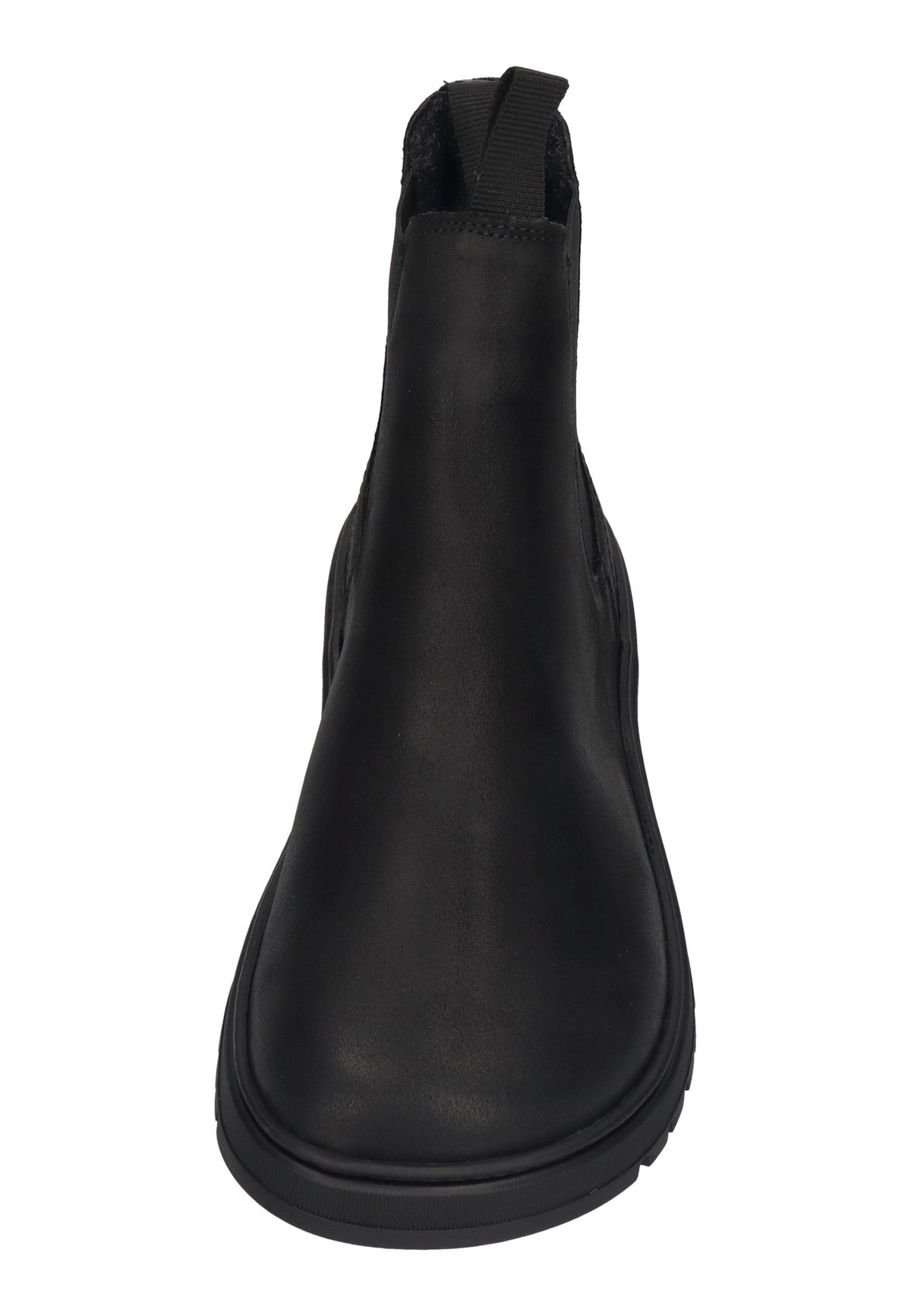 KOEL Gavi Felt Chelsea-Boot in Black, schwarzes Leder mit Stretcheinsatz und Futter, von vorn