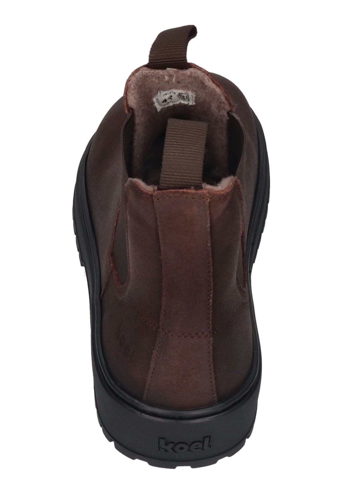 KOEL Gavi Felt Chelsea-Boot in Chocolate, dunkelbraunes Leder mit Stretcheinsatz und Futter, schräg von hinten