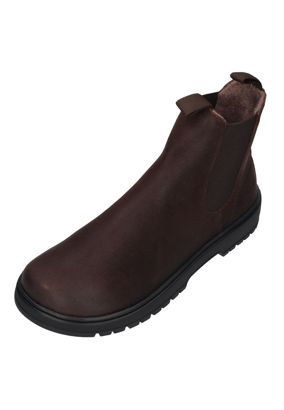 KOEL Gavi Felt Chelsea-Boot in Chocolate, dunkelbraunes Leder mit Stretcheinsatz und Futter, schräg von vorn