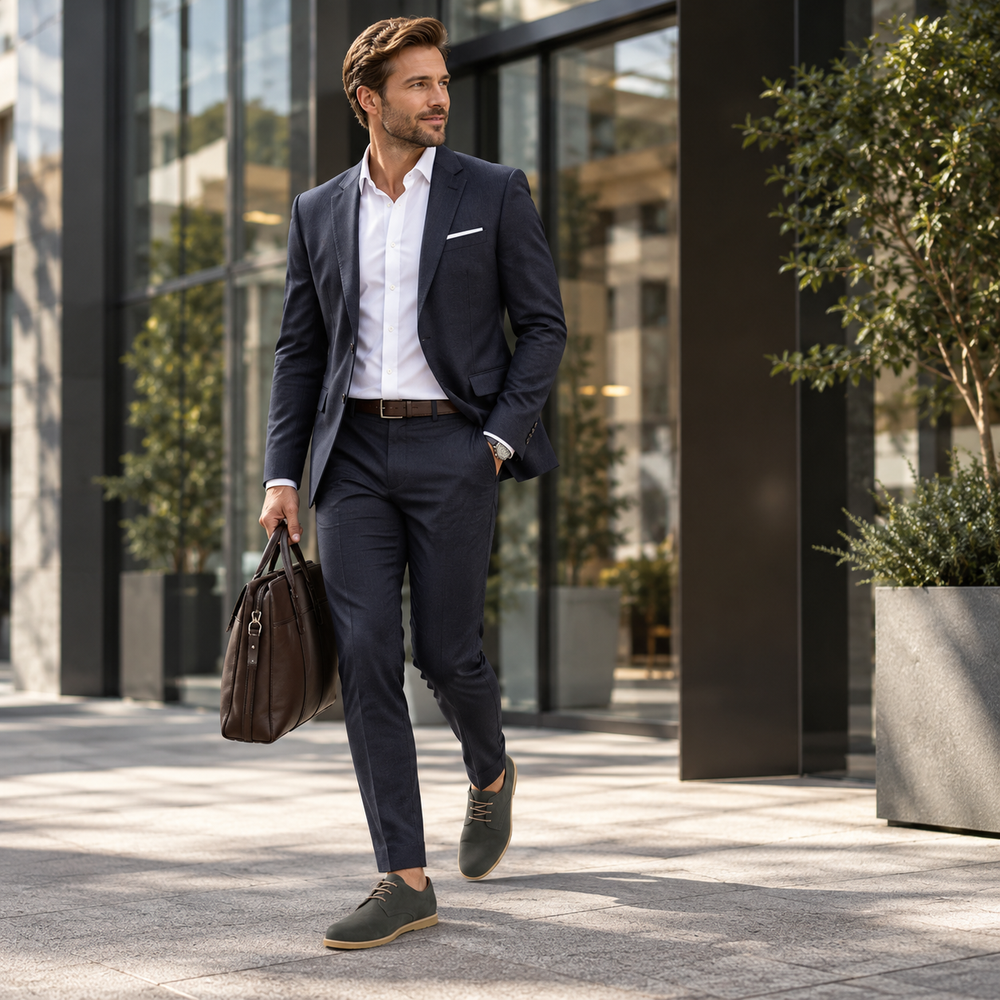 Mann im Business-Look mit KOEL Herren Halbschuhen TIM in Dunkelgrau – shoedeal.de