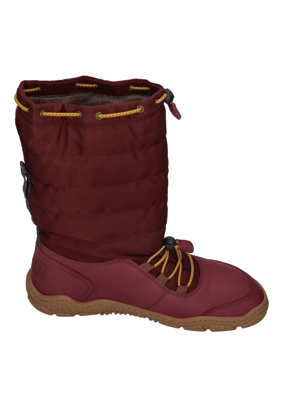 KOEL Rana Ladies Winterstiefel in Bordo, Leder mit Steppschaft, Kordelzug und gelben Schnüren, von der anderen Seite