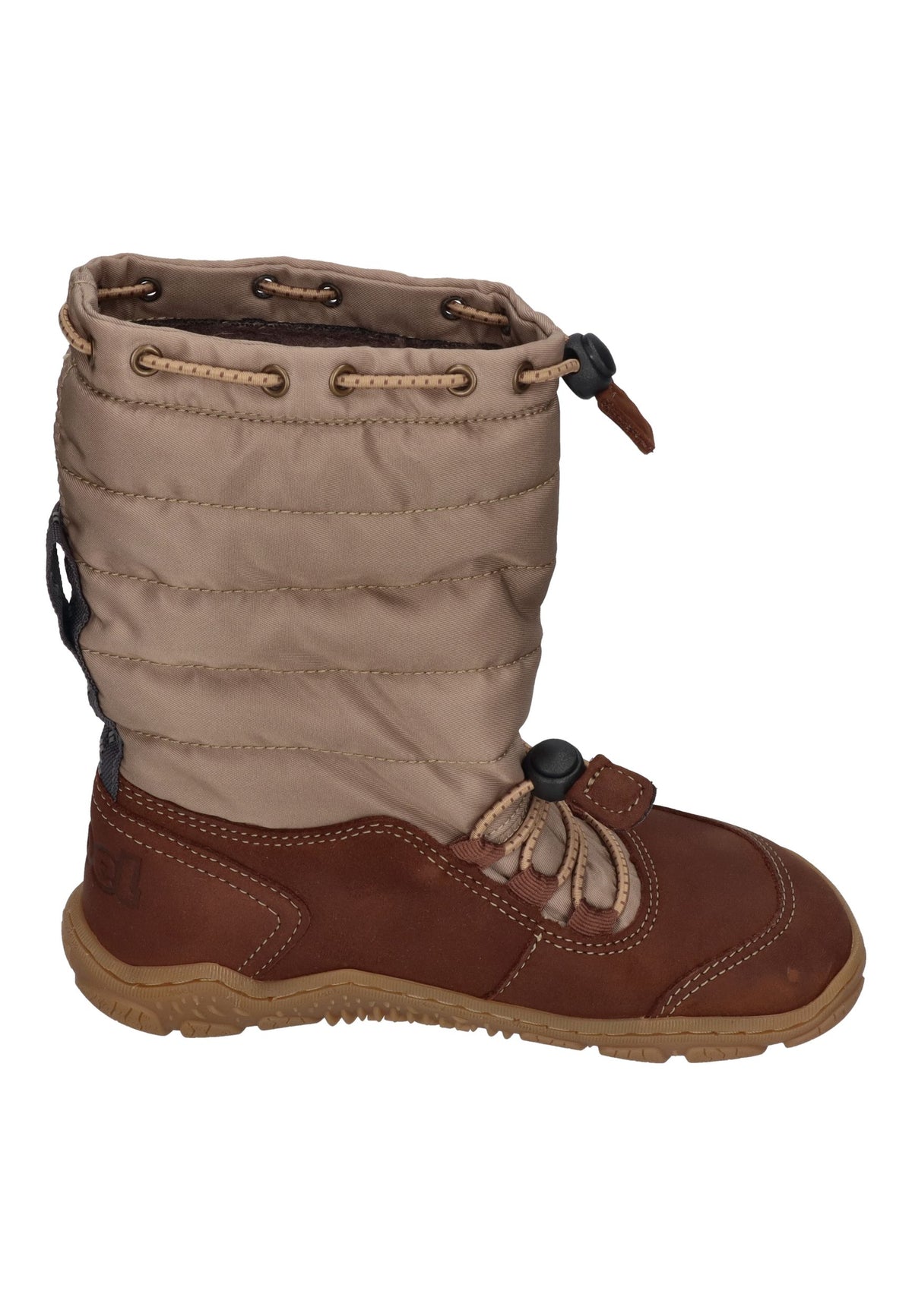 KOEL Rana Trek Kinder-Winterstiefel in Chocolate, beiger Steppschaft, braunes Leder, Schnellschnürung, von der anderen Seite