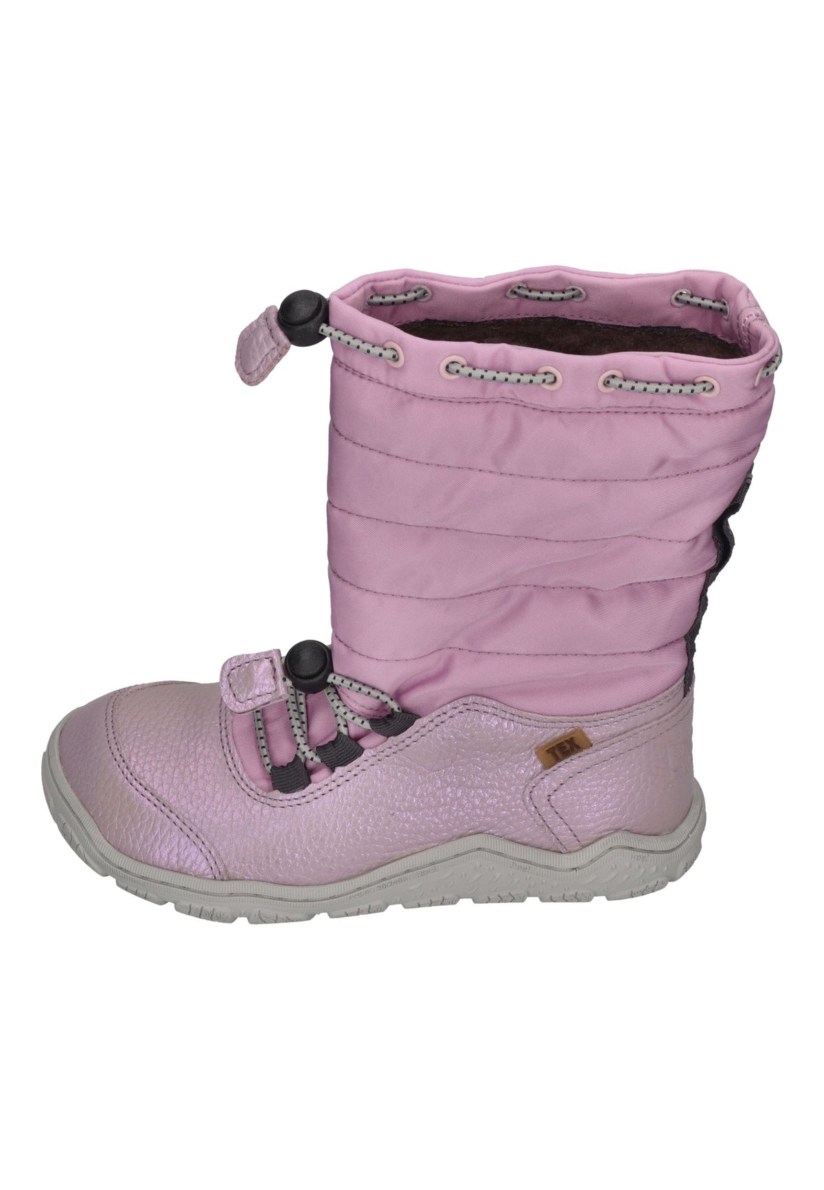 KOEL Rana Trek Kinder-Winterstiefel in Violet, Steppschaft in Flieder, Schimmerleder, Schnürung, von der Seite