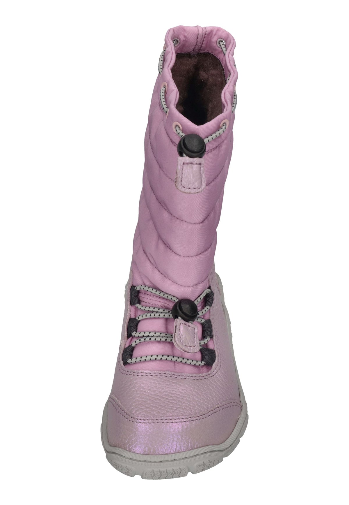 KOEL Rana Trek Kinder-Winterstiefel in Violet, Steppschaft in Flieder, Schimmerleder, Schnürung, von vorn