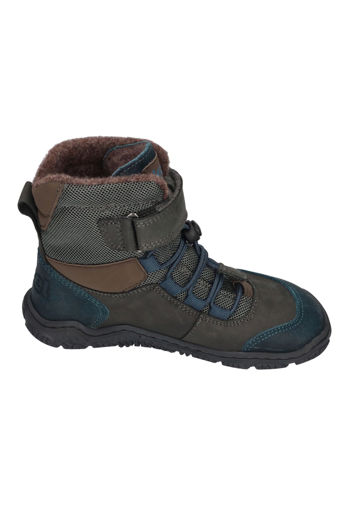 KOEL Ravo Wool TEX Barfuß-Kinderboots in Turquoise mit Klettriemen und Fersenschlaufe, andere Seite