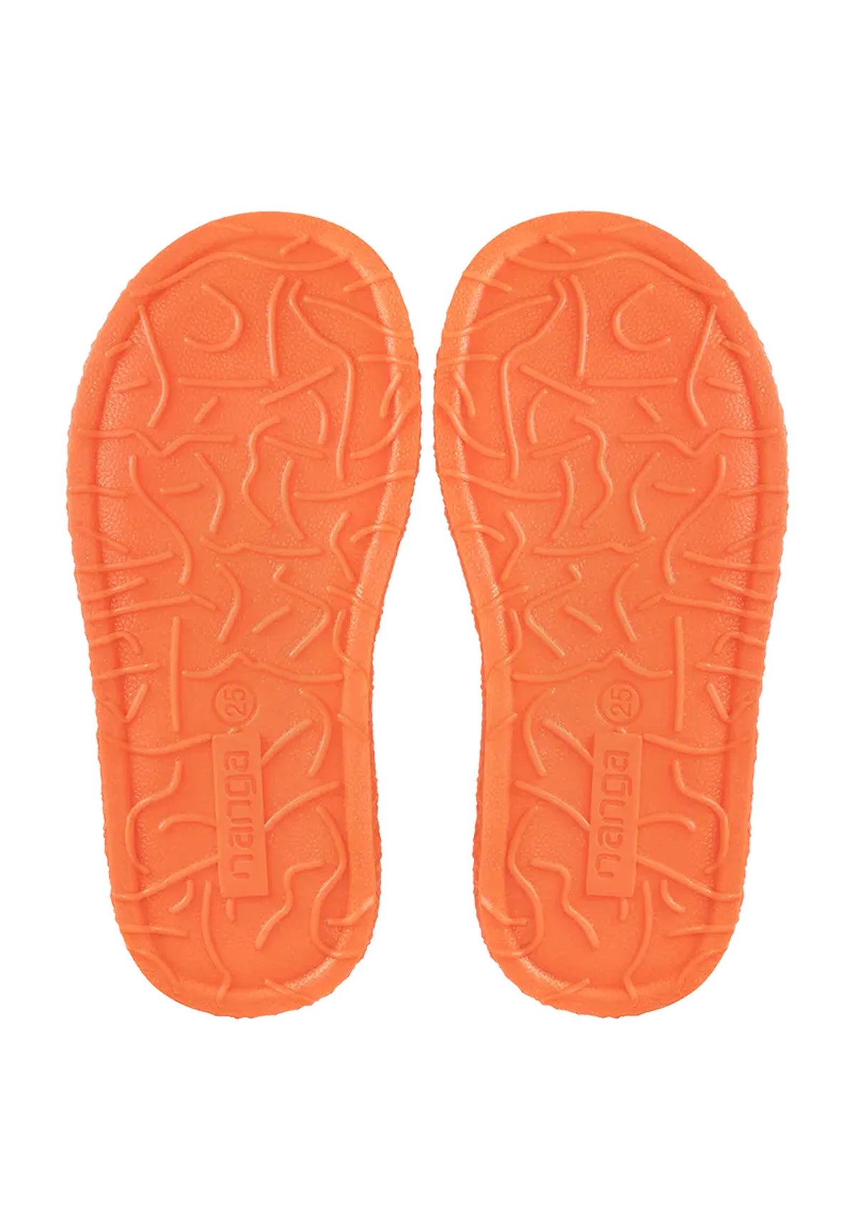 Orangefarbene Sohlen der NANGA Super Hero 2.0 Kinder-Hausschuhe mit Profil und NANGA-Logo