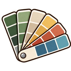 Natural World Icon mit Farbfächer in verschiedenen natürlichen und kräftigen Farbtönen