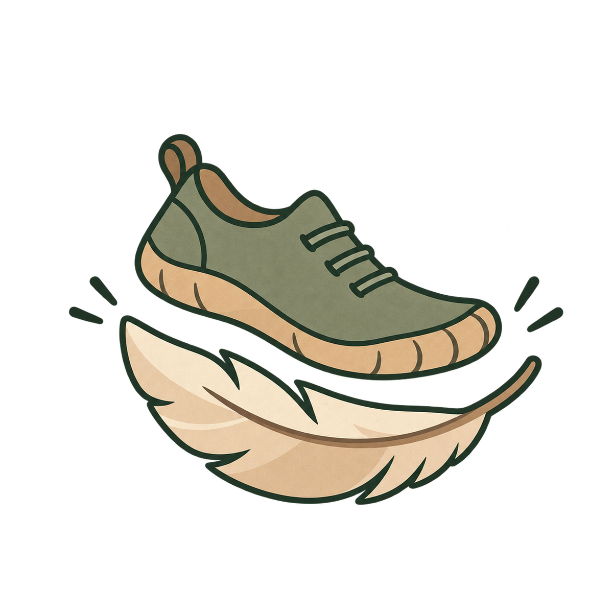 Schuh und Feder stehen für das vergleichsweise geringe Gewicht vieler Barfußschuhe mit reduzierter und flexibler Konstruktion.