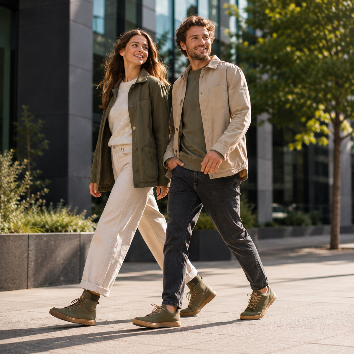 Frau und Mann mit modernen El Naturalista Barfußschuhen im urbanen Lifestyle – shoedeal.de