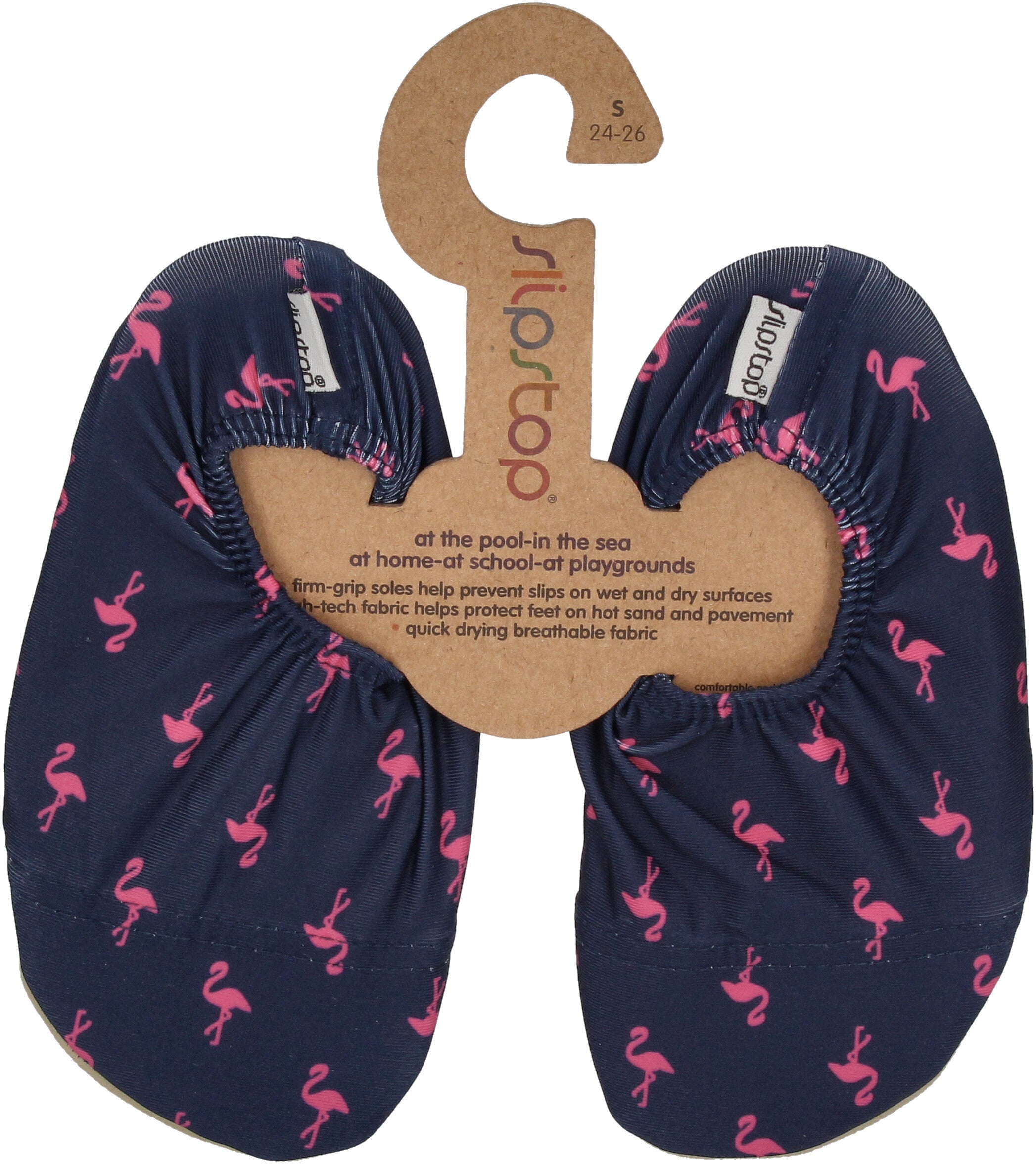 SLIPSTOP Hausschuhe Badeschuhe ELLA Flamingos navy pink-0