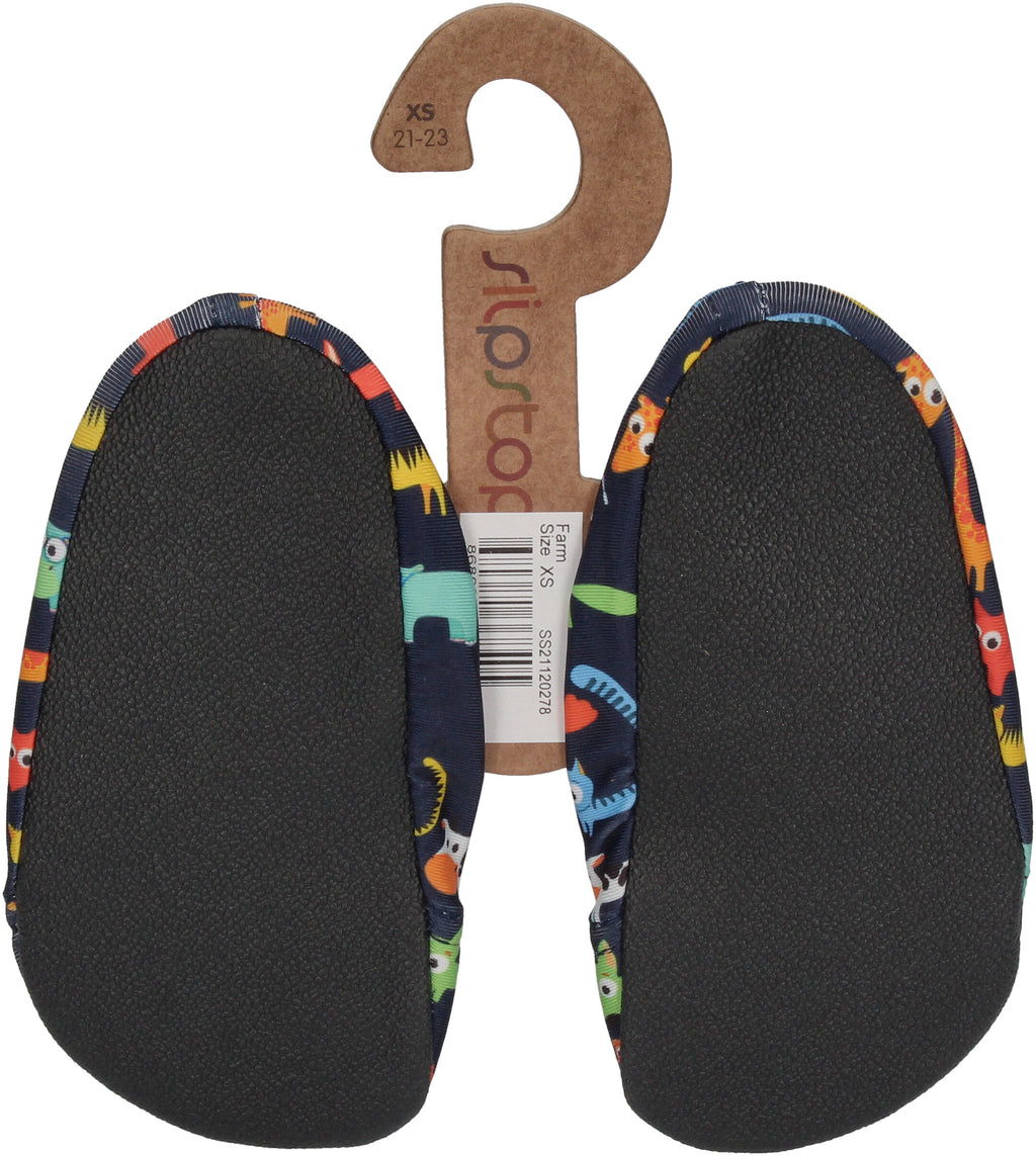 SLIPSTOP Kinder Hausschuhe Badeschuhe FARM schwarz bunt-2