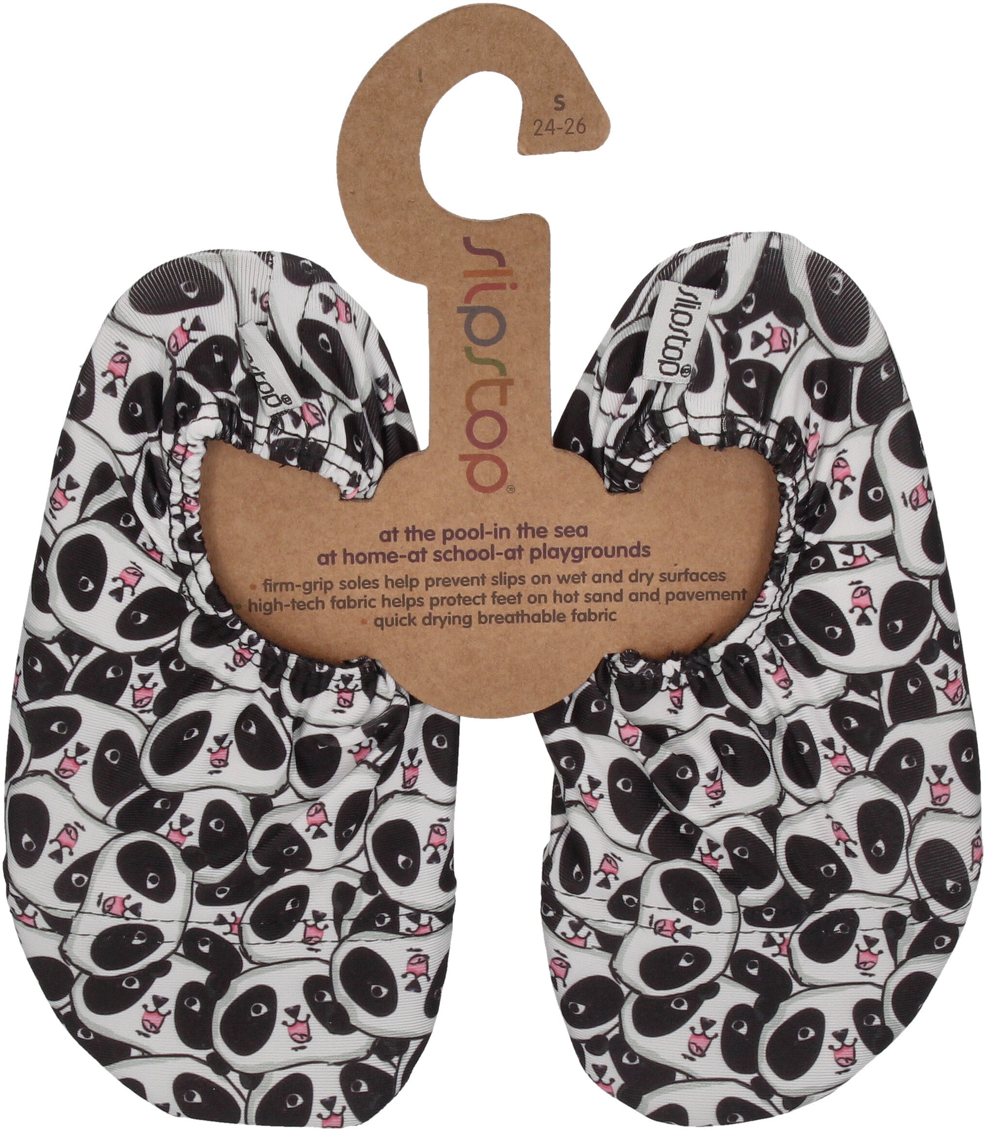 SLIPSTOP Kinder Hausschuhe Badeschuhe PANDA black white-0