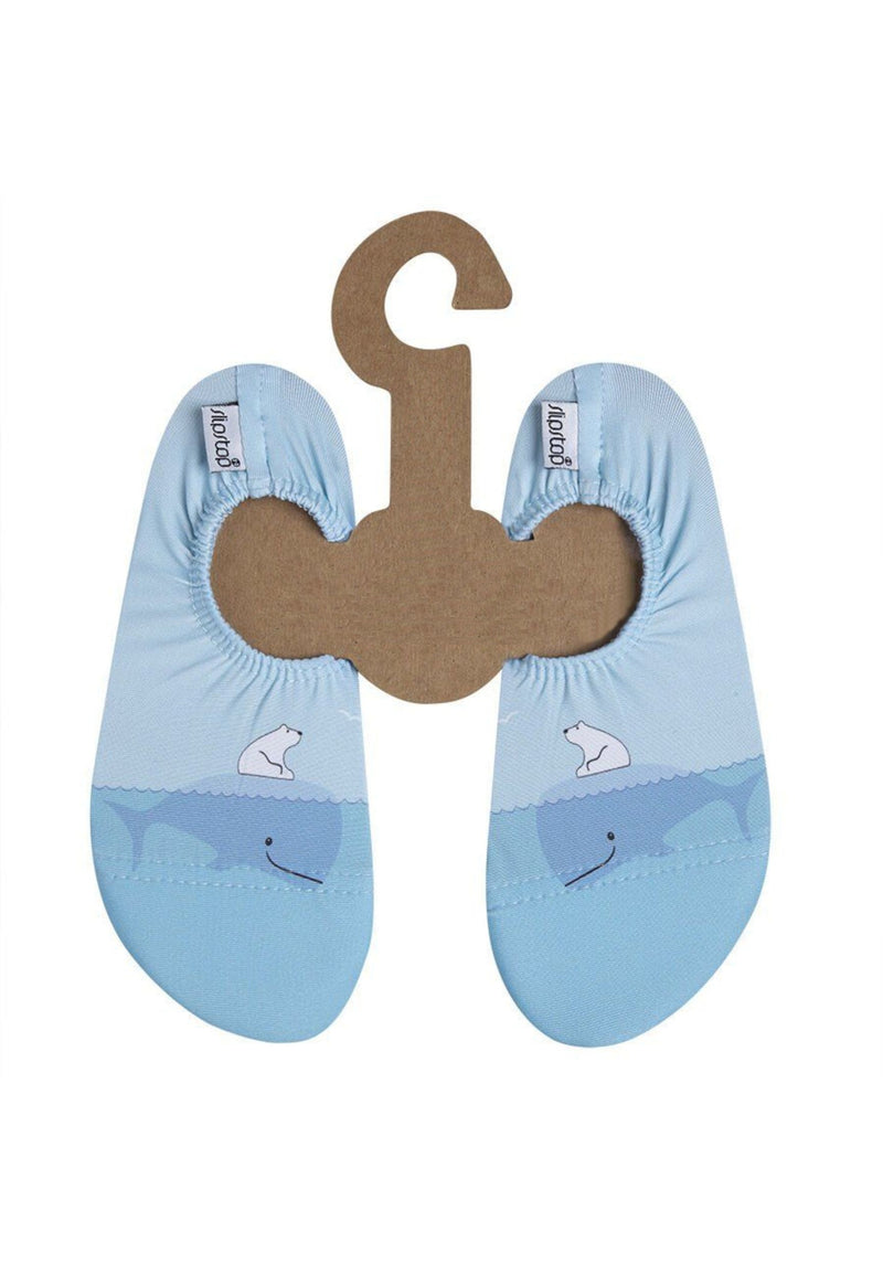 SLIPSTOP Kinder Hausschuhe Badeschuhe ALASKA Eisbär und Wal blue