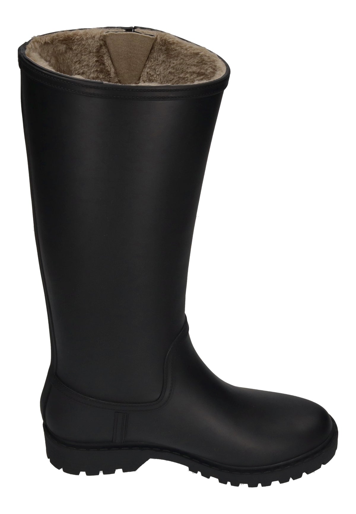 VERBENAS Greta Fur Smooth Gummistiefel in Black mit Kunstfellfutter und Profilsohle, andere Seite