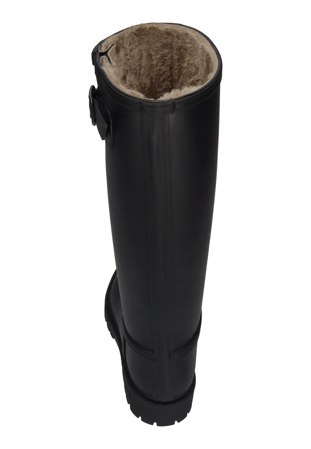 VERBENAS Greta Fur Smooth Gummistiefel in Black mit Schnalle am Schaft, von hinten
