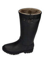 VERBENAS Greta Fur Smooth Gummistiefel in Black mit Schnallenriemen und Profilsohle, Seitenansicht