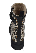 VERBENAS Lina Fur Smooth Animal Gummistiefel in Crudo Leo mit schwarzer Fersennaht und Zuglasche, von hinten