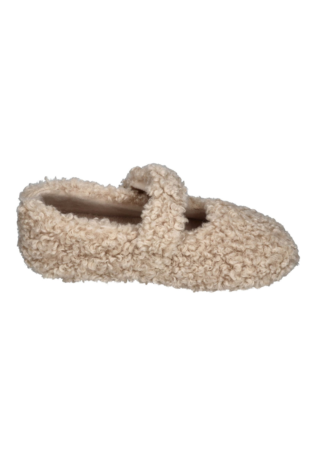 VERBENAS Yina Curly Hausschuh in Beige aus Lockenkunstfell mit weichem Futter, andere Seite