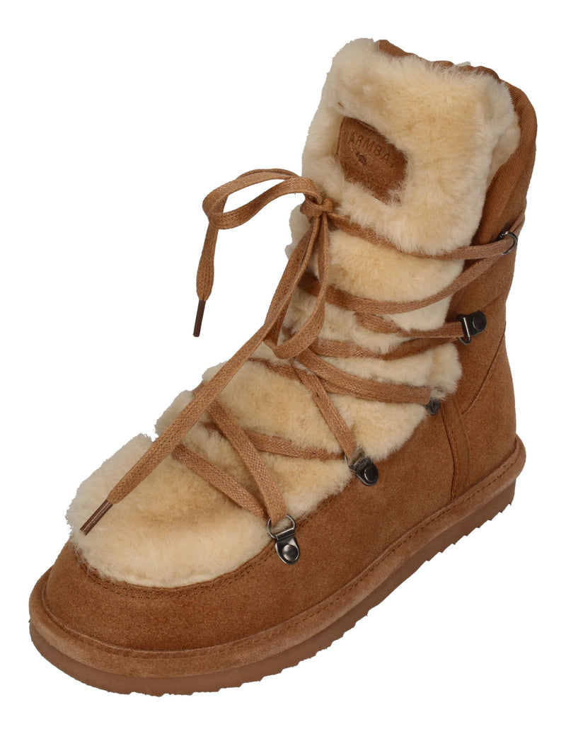 WARMBAT Damenschuhe Schaffell Booties MOONBI SUEDE - cognac